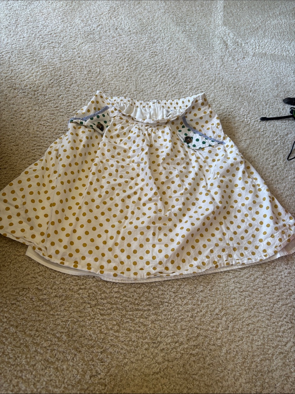 ModCloth White Skirt with Yellow Polka Dots and Pocket Trim